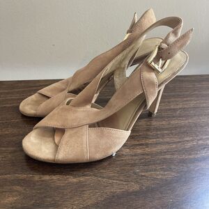 Michael Kors Womens Becky Suede Sling-back Sandals Beige Tan Size 8.5
